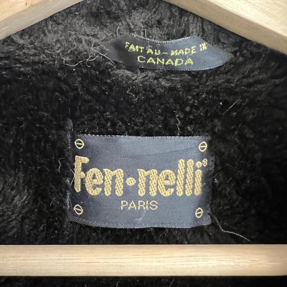 Vintage Fennelli Women's Size L XL Black Leather Faux Fur Trim Overcoat Jacket - Picture 9 of 15